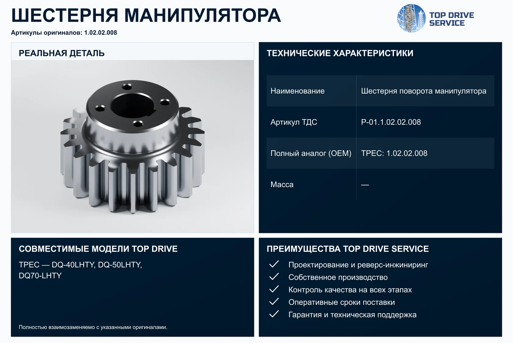 Шестерня поворота манипулятора — OEM 1.02.02.008