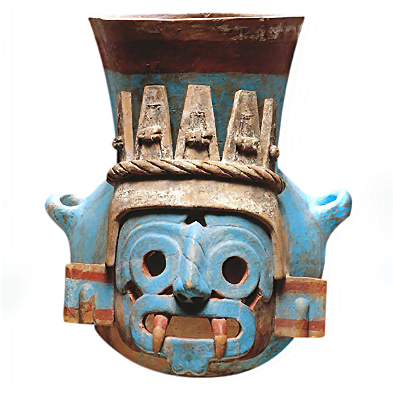 Сосуд в виде головы Тлалока. Ацтеки. Коллекция Museo del Templo Mayor, Мехико.