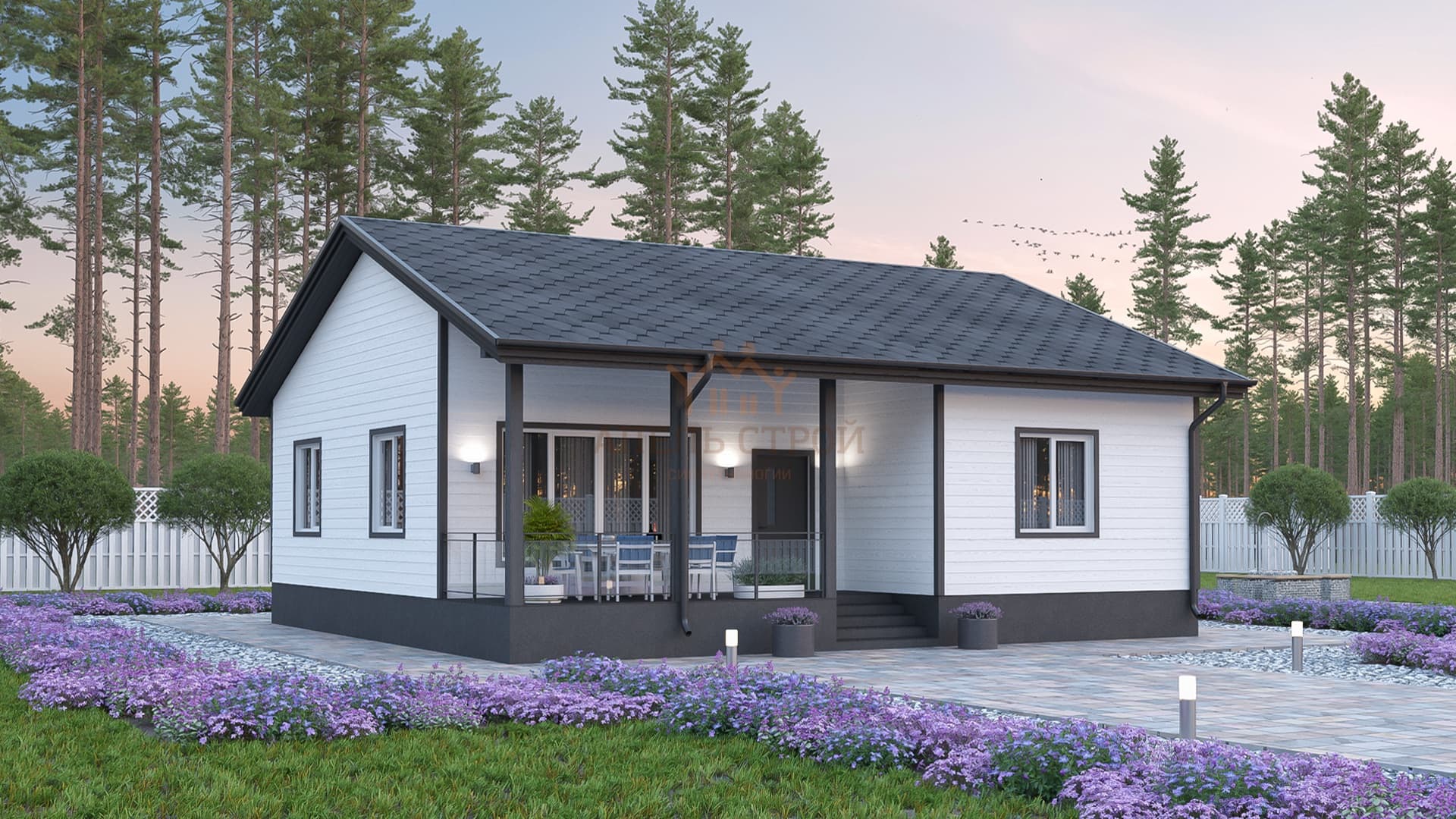 Проект дома из сип панелей одноэтажный «ОД-120.01» 120 м² — Апельстрой