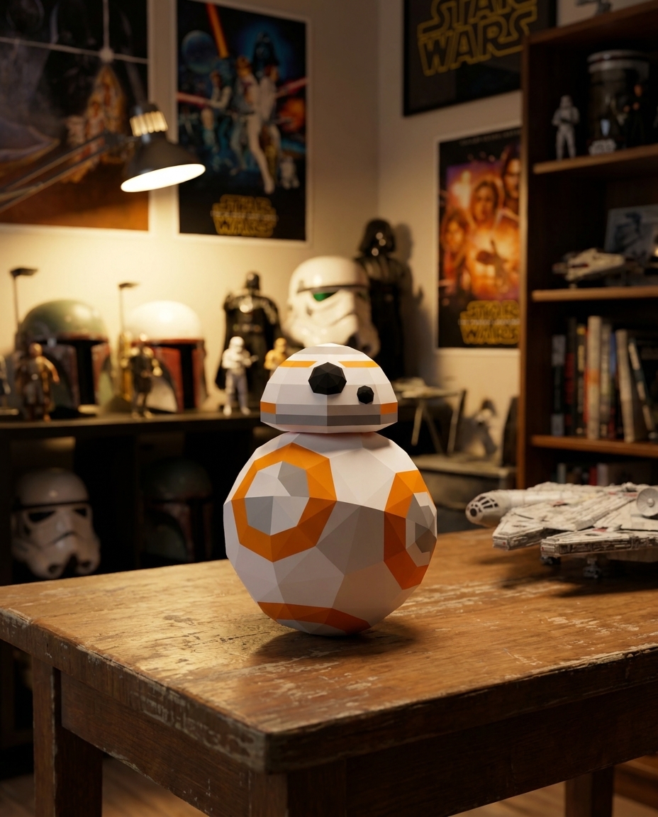 полигония, паперкрафт, дроид BB-8, BB-8 из бумаги, бумажный дроид, Звёздные войны, Star Wars паперкрафт, 3D-модель BB-8, полигональный дроид, схема для сборки, PDF-модель, фигура из бумаги, подарок фанату фантастики, подарок поклоннику Star Wars, декор для комнаты, модель для печати, low poly BB-8, паперкрафт персонаж, фантастический декор, дроид из бумаги