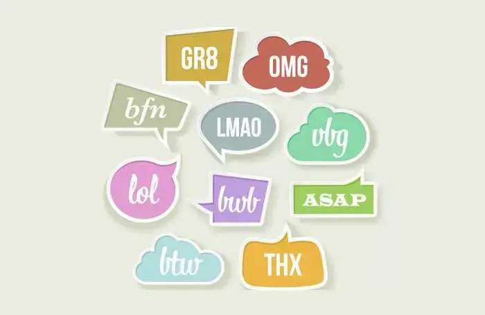 Английские сокращения в переписке: стикеры со словами btw, brb, idk, lmao, gr8, bfn, vbg, omg, lol, thx