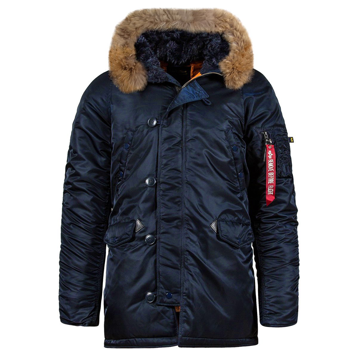 Зимняя парка Alpha Industries N-3B Slim Fit синего цвета с меховой опушкой на капюшоне