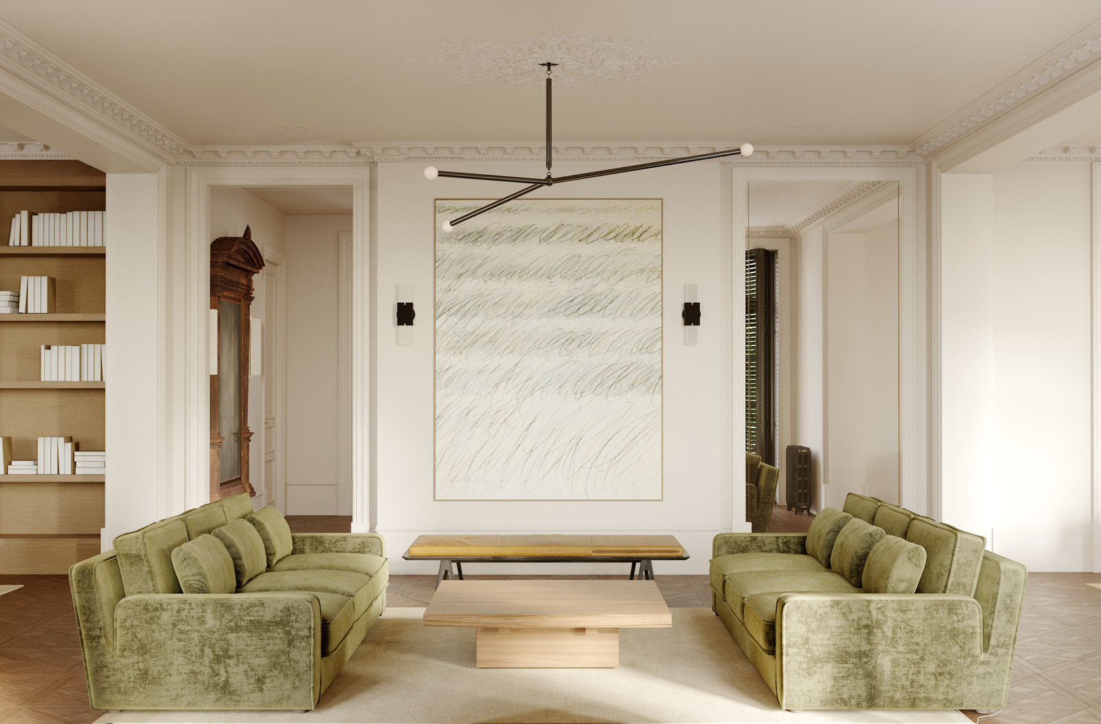 Люстра Apparatus, диваны Meridiani в интерьере дизайнера Екатерины Фёдоровой