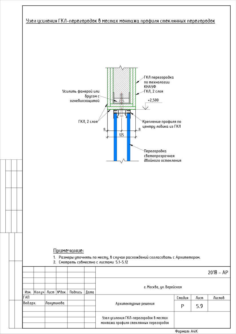 Исполнительная схема устройства гкл перегородок