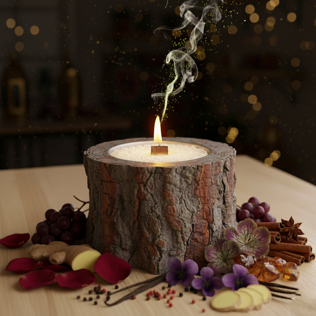 Свеча в спиле дерева с ароматом Пряного глинтвейна
