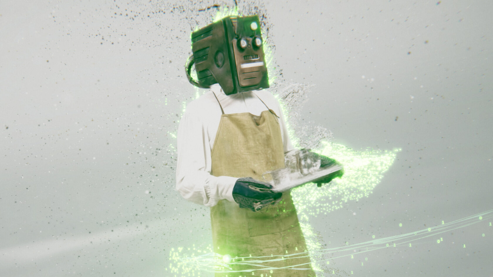 Final Cybervillage robot shot created with Gaussian Splatting