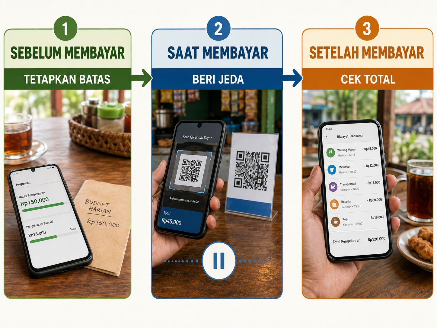 Sistem tiga langkah untuk mengontrol pengeluaran sebelum dan sesudah membayar QRIS