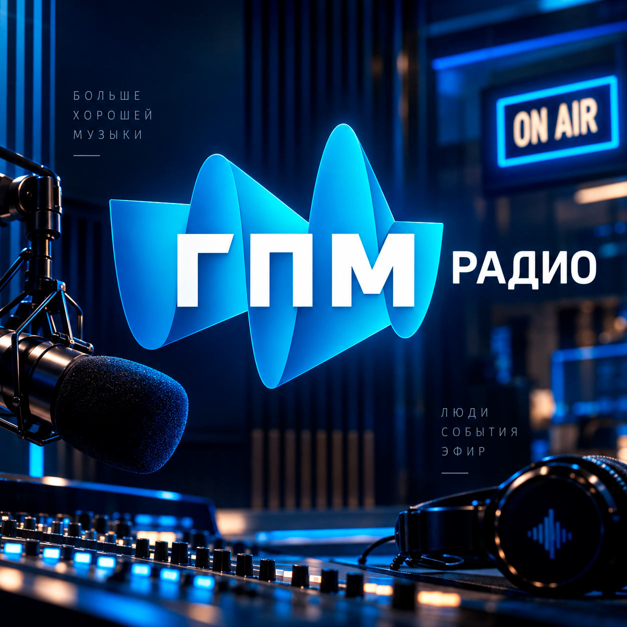 Логотип ГПМ Радио в студии