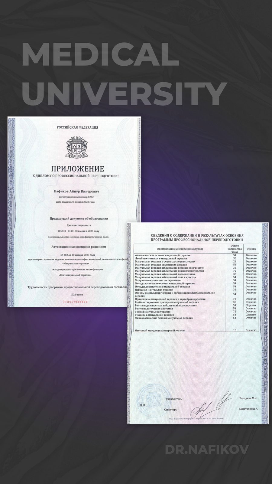 Приложение к диплому о переподготовке