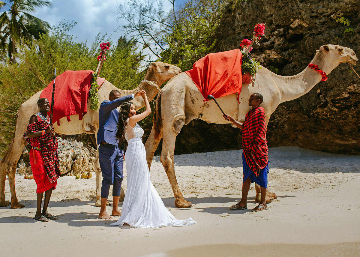 Romantic Kenya Beach Honeymoon Photography — Jafassam Studio - Diani beach Mombasa Malindi Watamu Lamu photo session best photographer Bride Groom Camels Massai