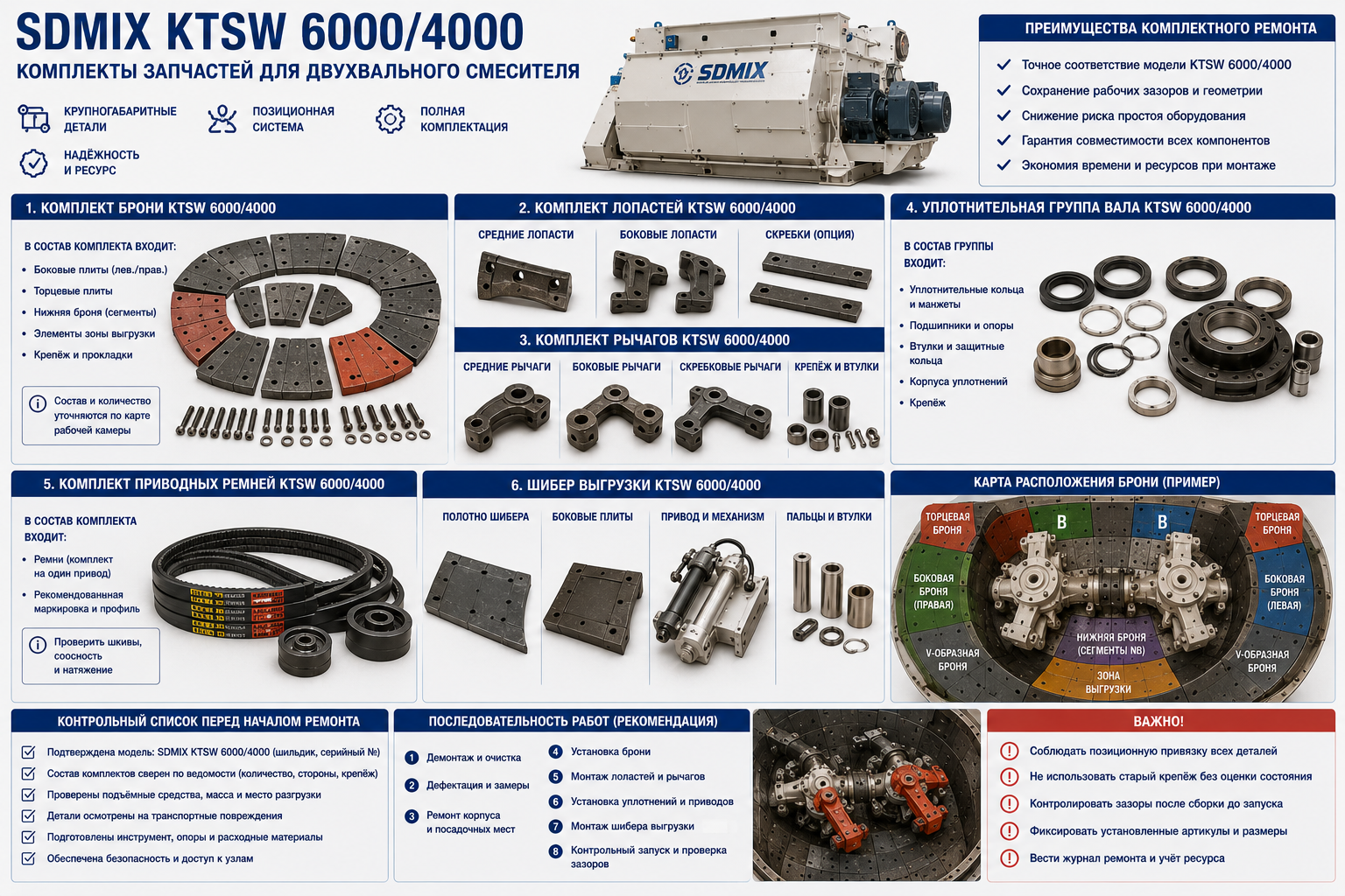 Запчасти SDMIX KTSW 6000/4000: комплектация крупного ремонта
