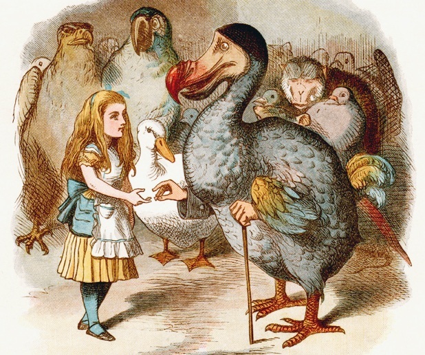 Птица Додо вручает приз Алисе. Иллюстрация к книге «Приключения Алисы в стране чудес»