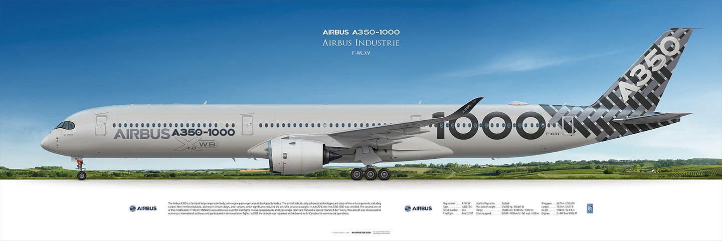 Airbus A350 Carbon Fiber Livery on the landscape background. Aviaposter