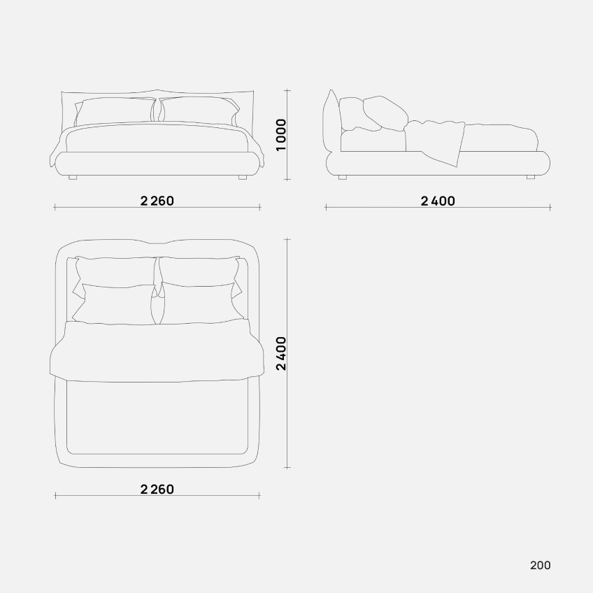 Кровать Bliss от Simple Form: стильный дизайн, размеры 2260 х 2400 мм, высота 180 мм. Идеальное сочетание комфорта и минимализма для вашей спальни.