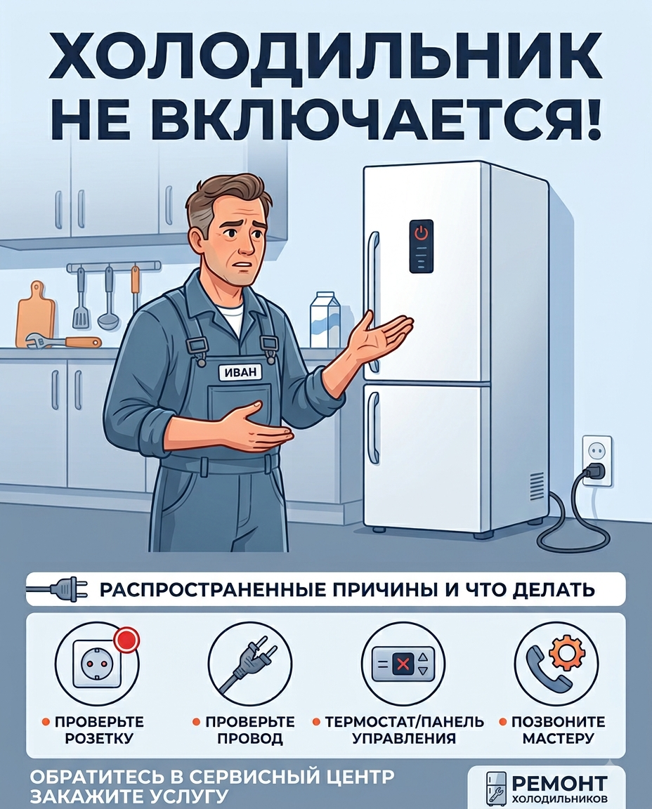 Мастер диагностирует холодильник который не включается и не работает