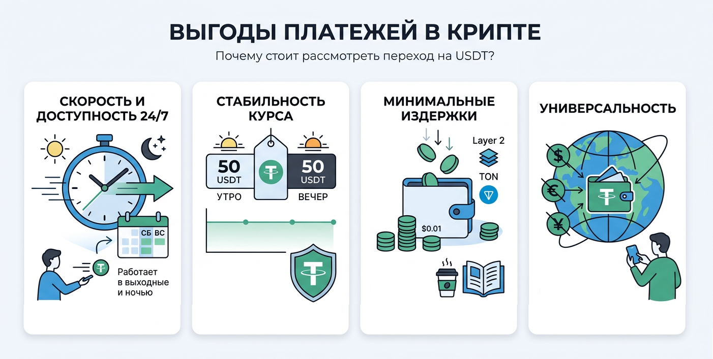 Выгоды платежей криптовалютой USDT