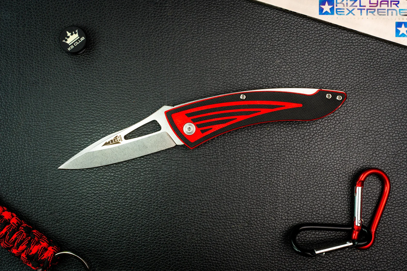 Open Kizlyar Supreme MiG folding knife from the presentation side