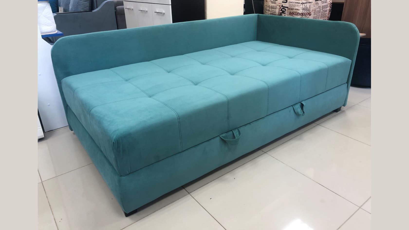 Тахта кровать угловая «Оливия» правая в бирюзовом велюрее