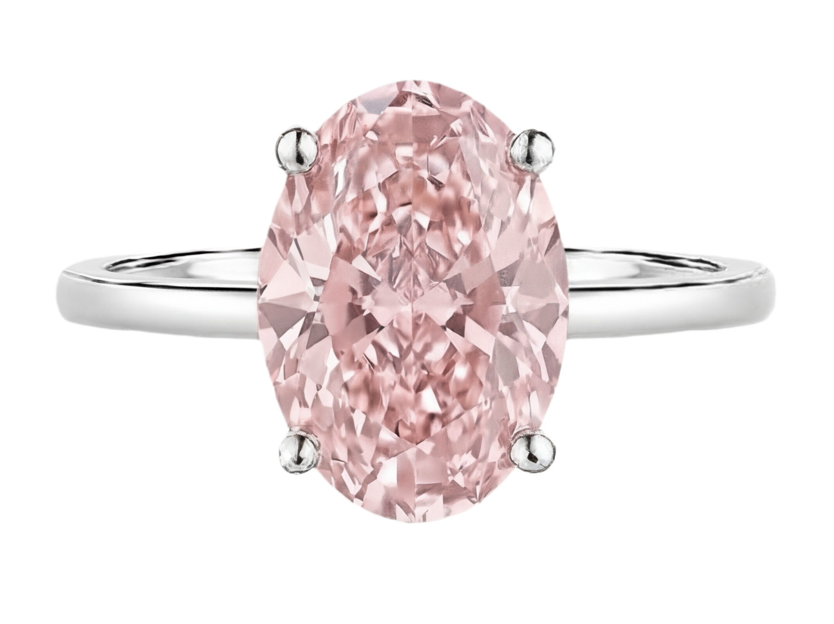 Кольцо с выращенным розовым бриллиантом огранки овал белое золото