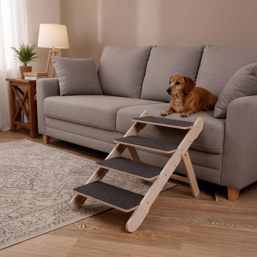 Пандус для собаки из фанеры в гостиной