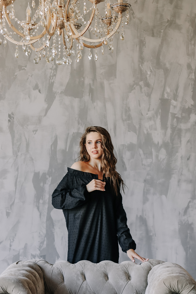 Ночная сорочка Agata черная, жатый хлопок, сертификация LU’BELLE, под заказ
