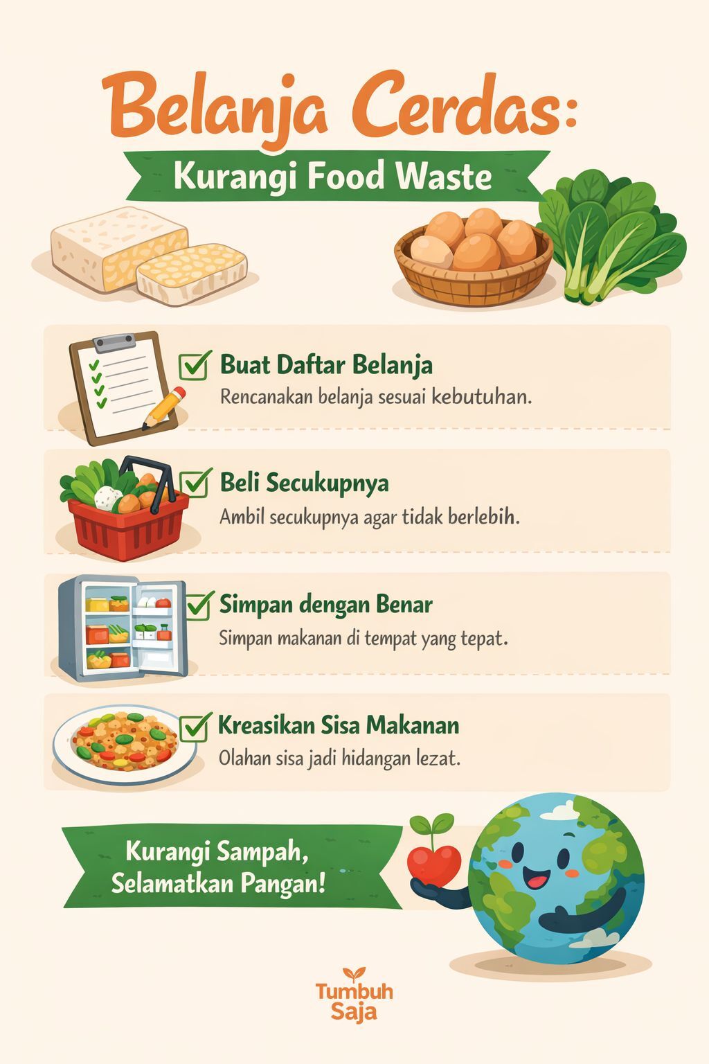 Checklist belanja cerdas untuk mengurangi makanan terbuang dan lebih hemat di rumah