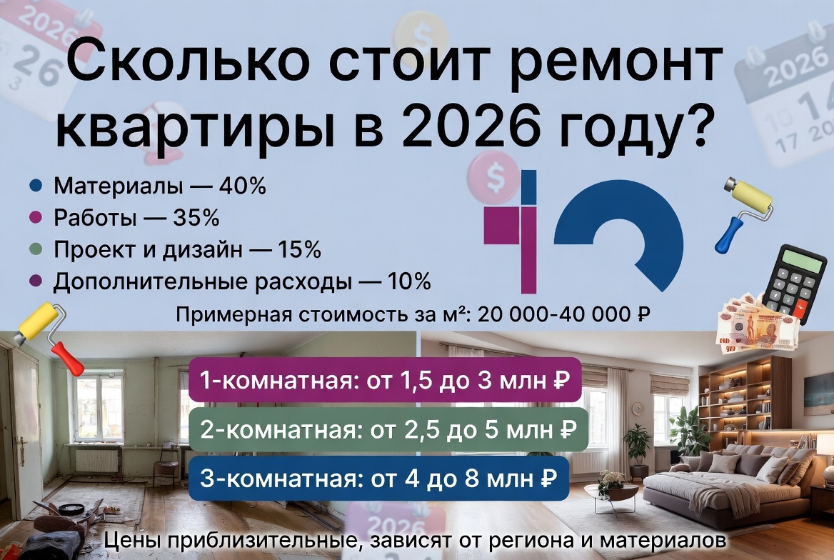 Сколько стоит ремонт квартиры в 2026 году