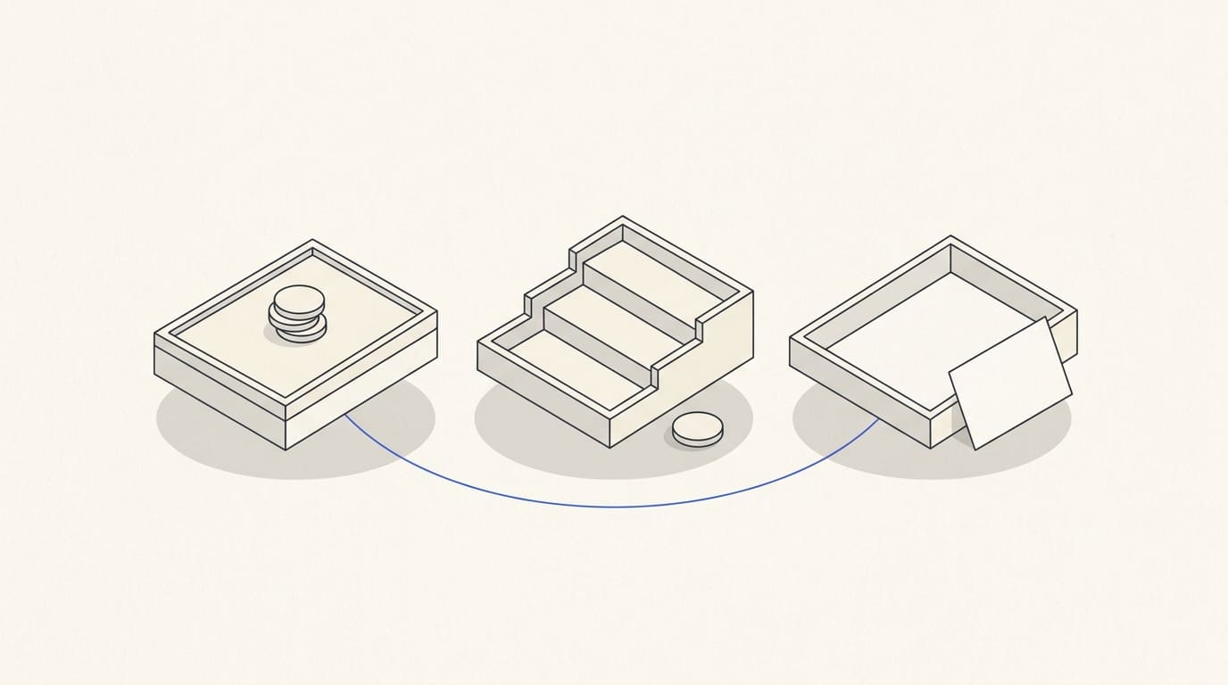 Three offer options: a closed coin tray, a stepped tray and an enquiry card.