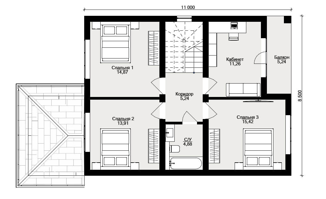 Планировка дома «Молодость», 2 этаж — 153 м²
