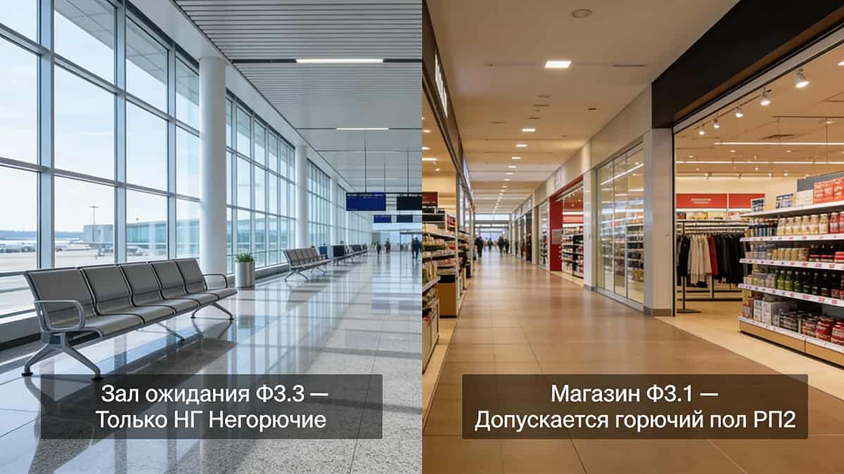 Разница в требованиях к отделке залов ожидания и торговых помещений.
