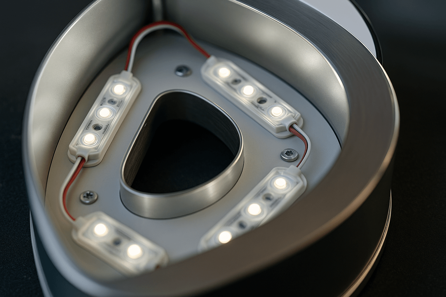 Внутреннее устройство световой буквы: светодиоды ELF LED, алюминиевый профиль, акрил и элементы конструкции.