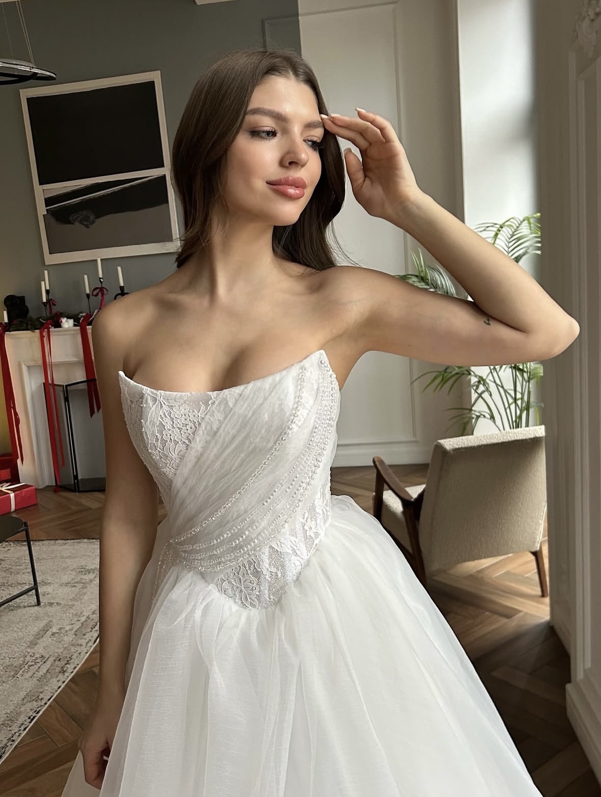 Свадебное платье корсет лодочкой