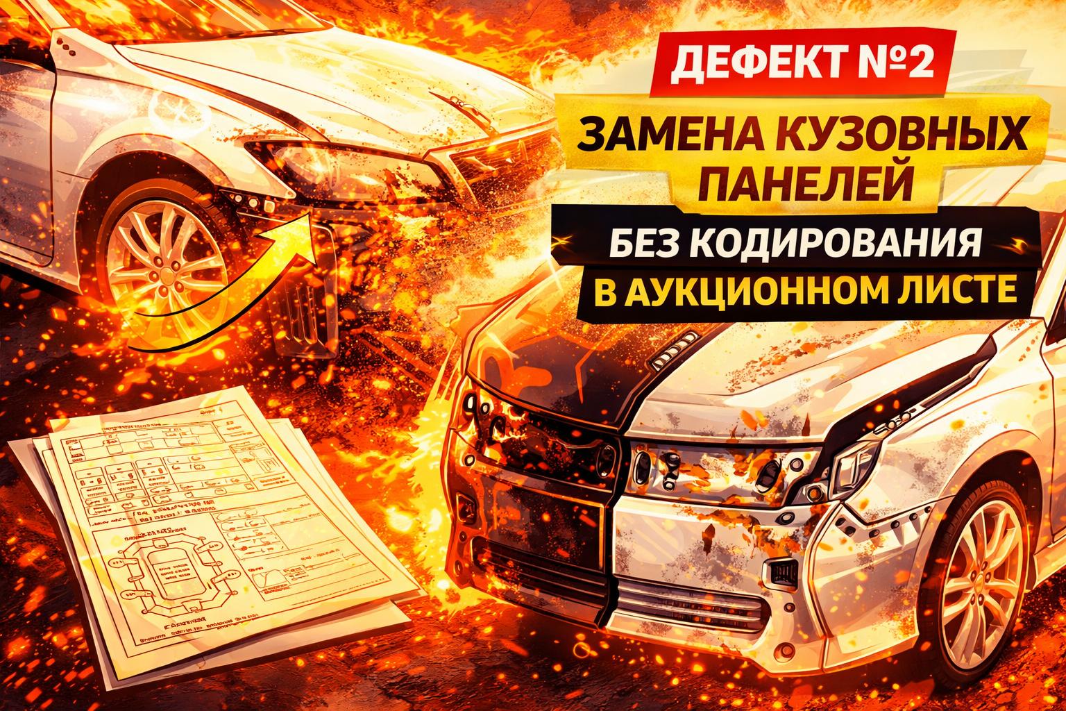 Дефект №2: Замена кузовных панелей без кодирования в аукционном листе