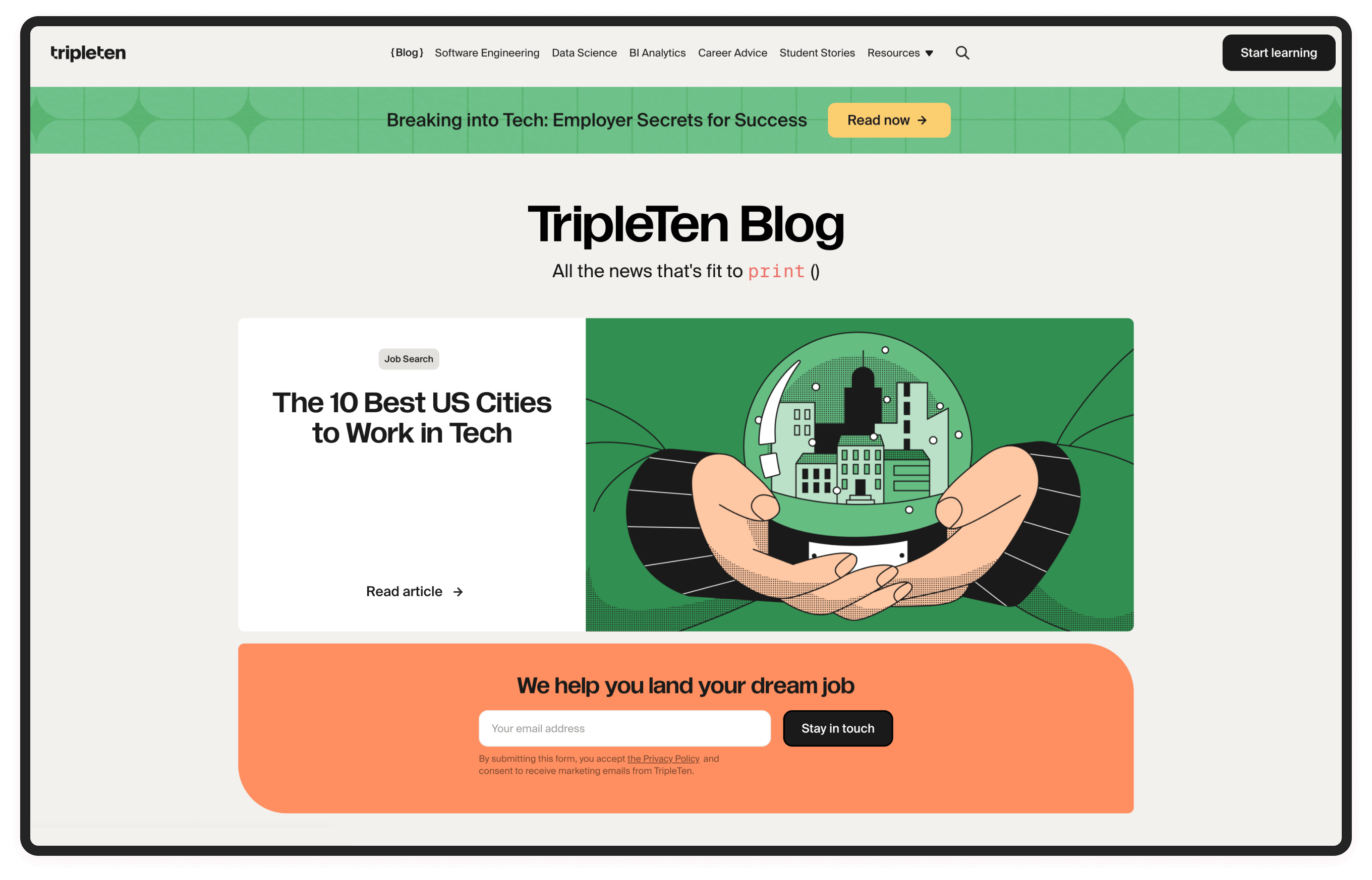 TripleTen blog website by Curves Digital