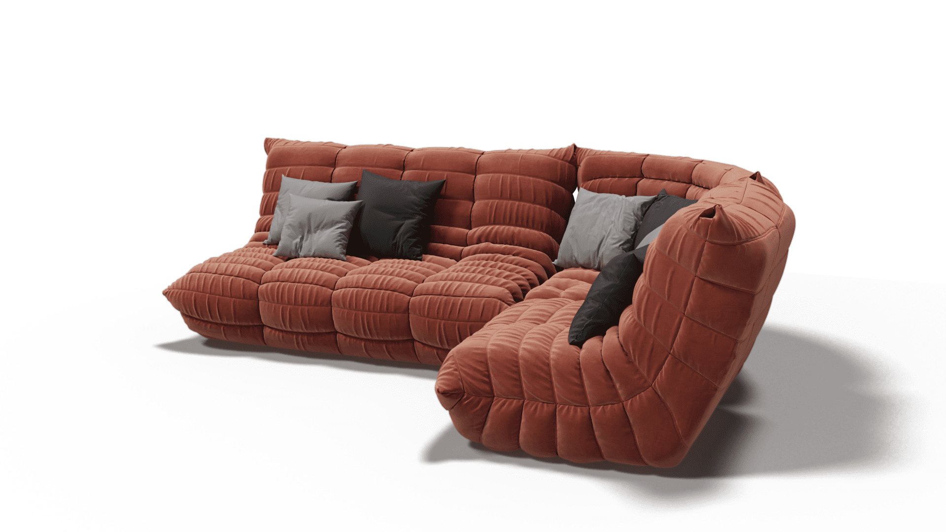 Мебель состоящая из дивана. Бескаркасный диван, состоящий из нескольких сегментов.