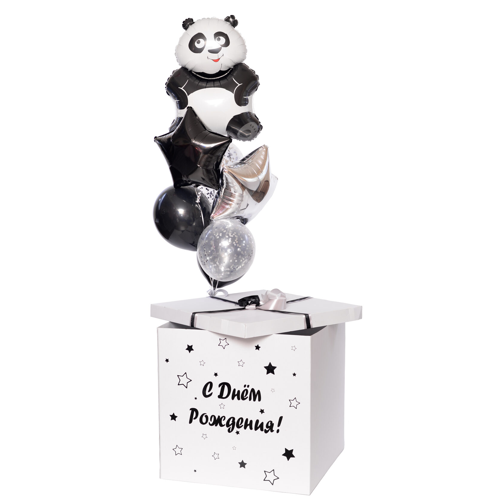 Сюрприз панда. Коробка с шариками Панда. Коробка сюрприз для шаров белая. Воздушные шары с пандой. Коробка сюрприз с шарами черная.