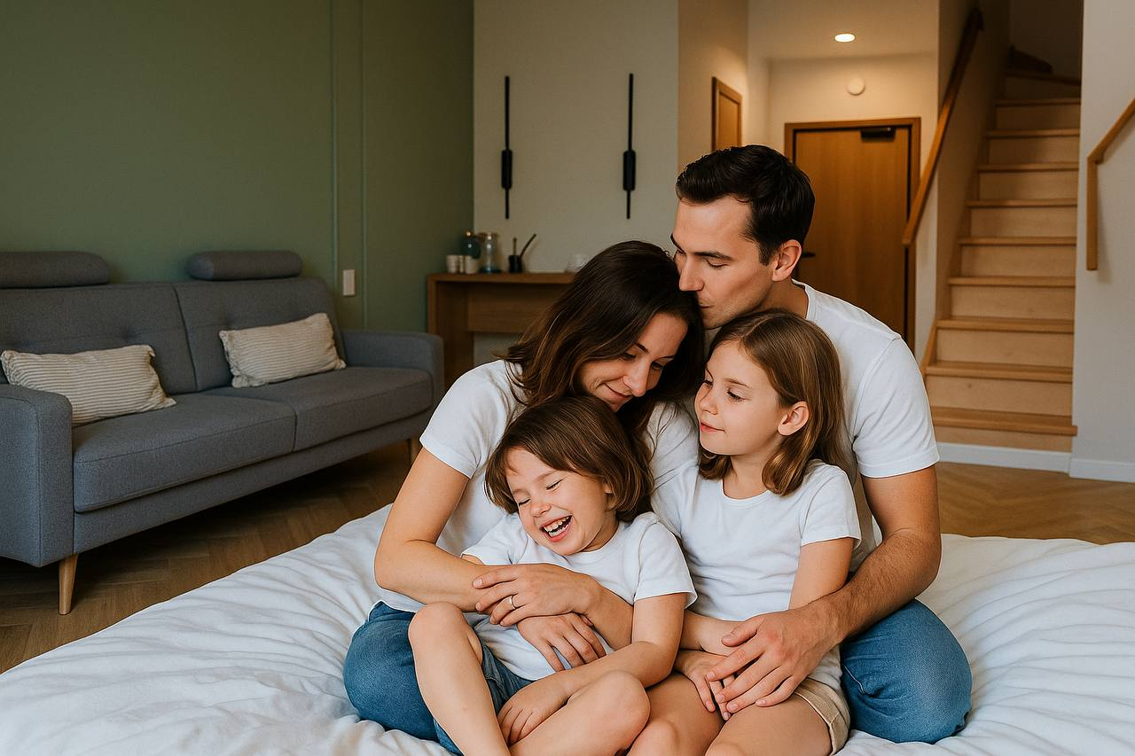 Пара с детьми в номере бутик-отеля Казначейский