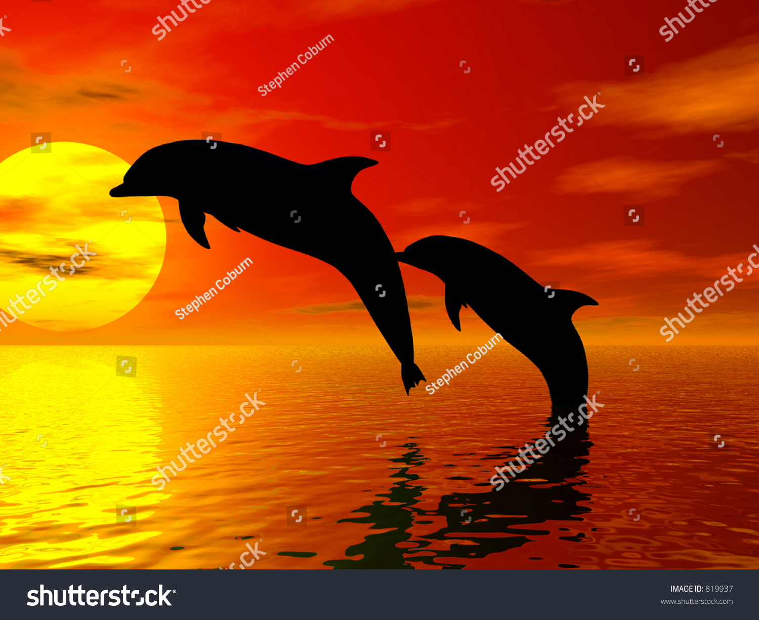 Танцующие дельфины на закате
