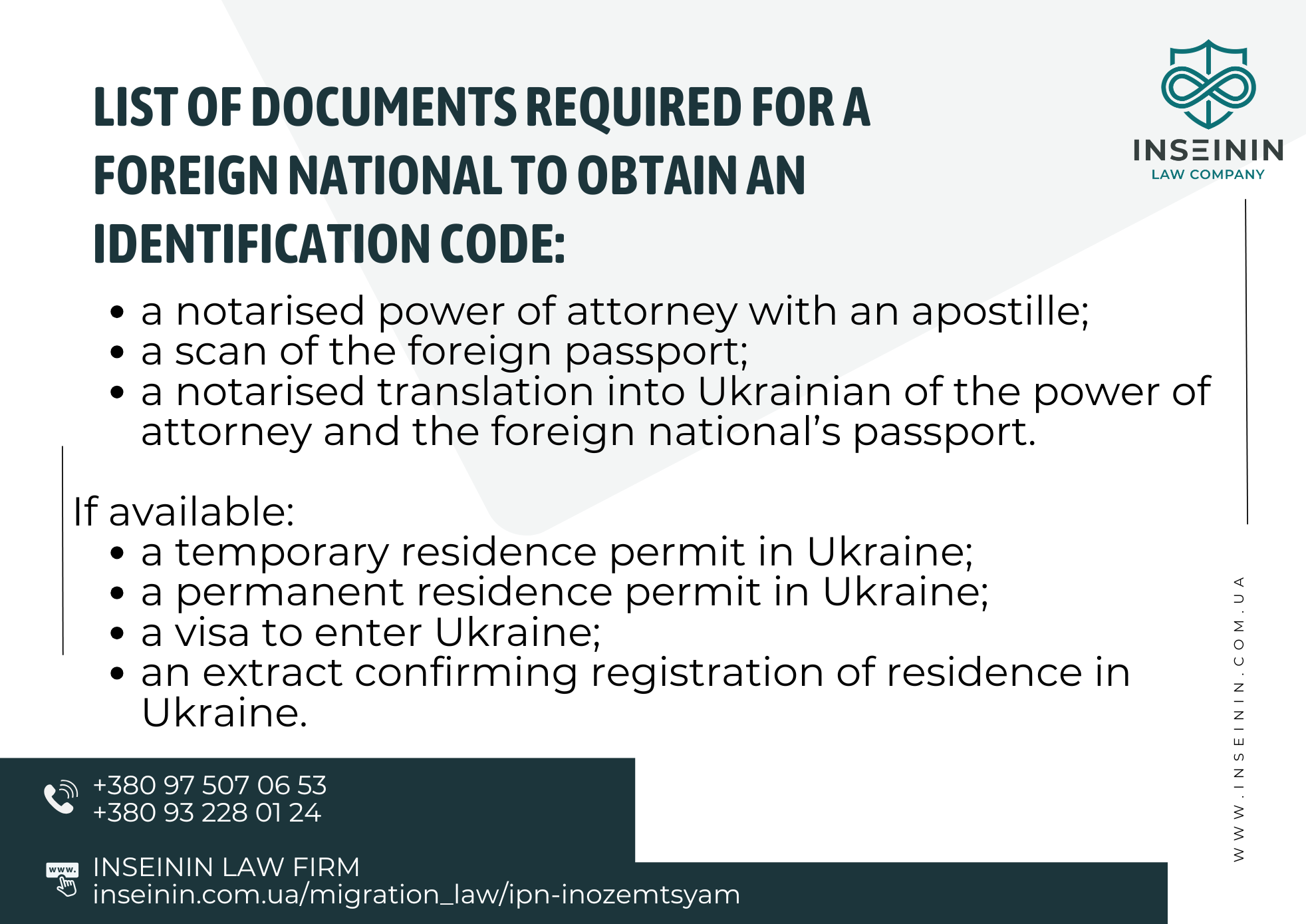 List of documents required for a foreign national to obtain an identification code