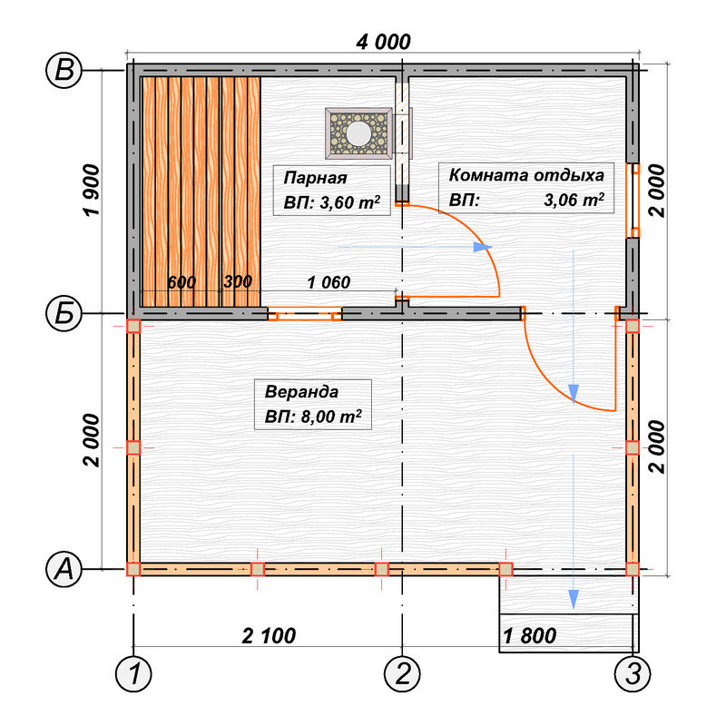 Схема каркасной бани 3 на 4
