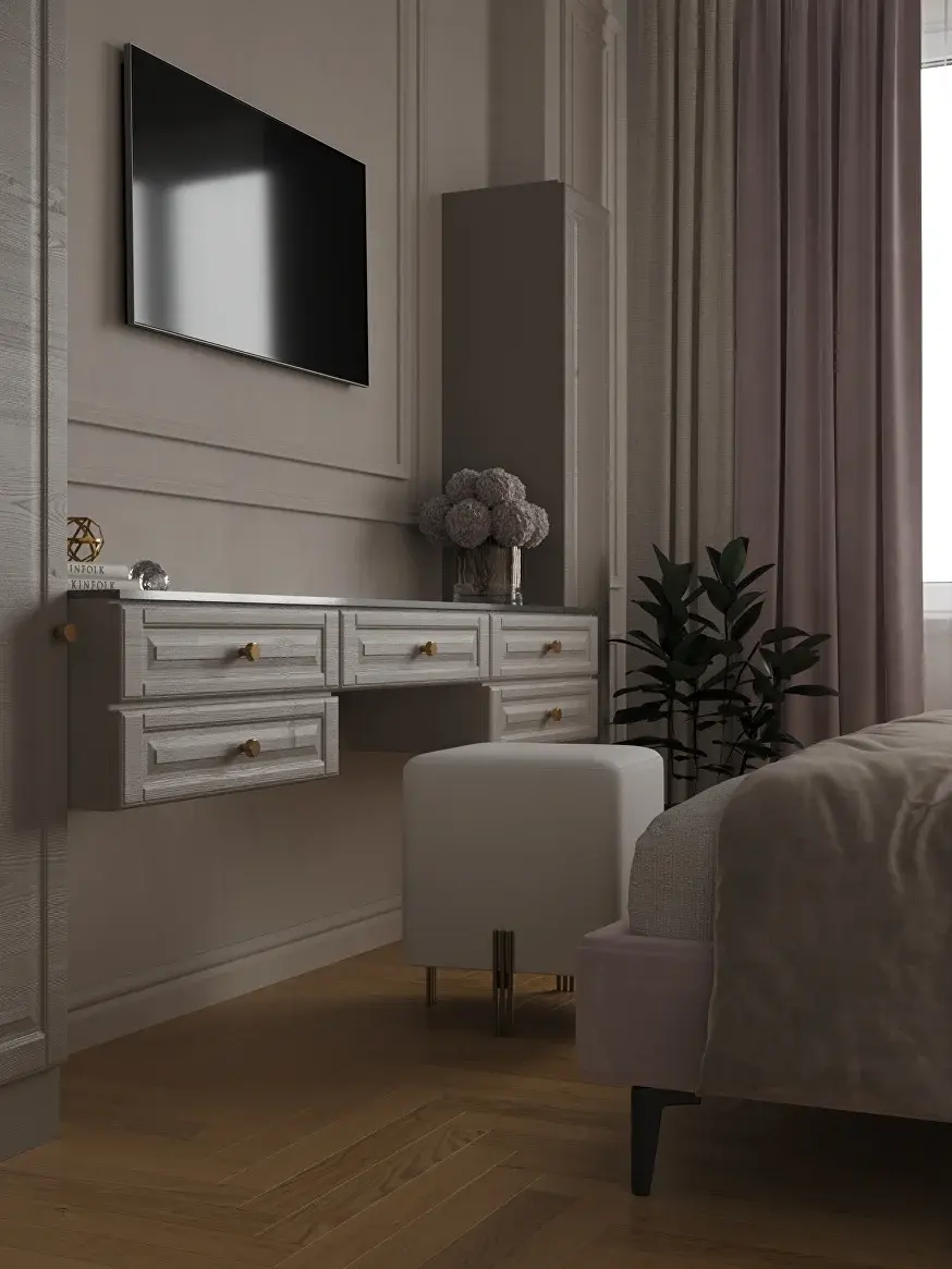 Рабочая зона в спальне с туалетным столом