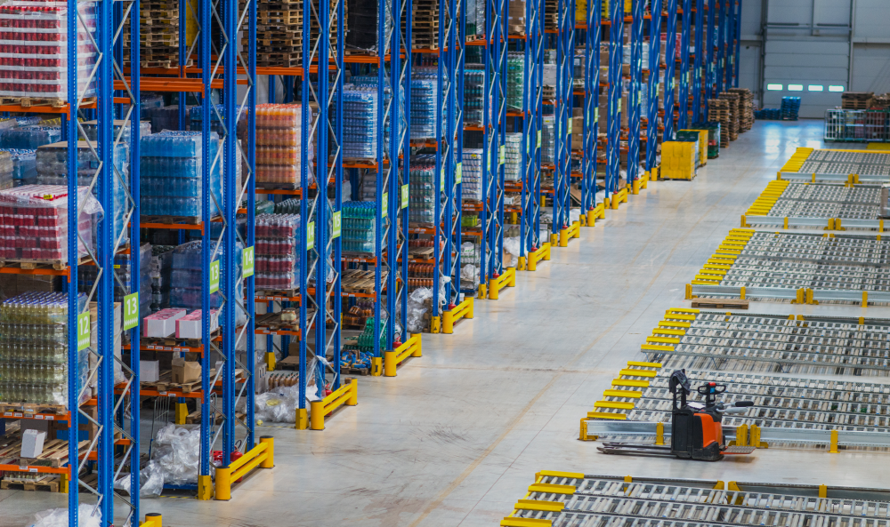 Большой китайский склад с грузами, вид сверху