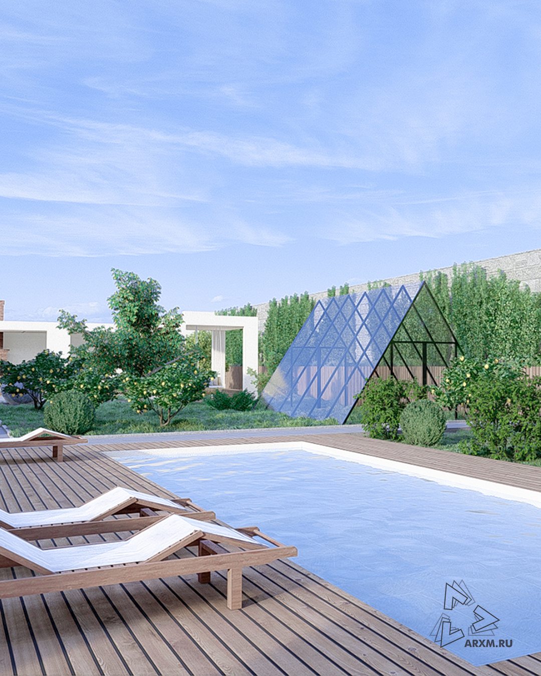 Ландшафтный дизайн участка с бассейном, теплицей, садом, Сочи, 2020
