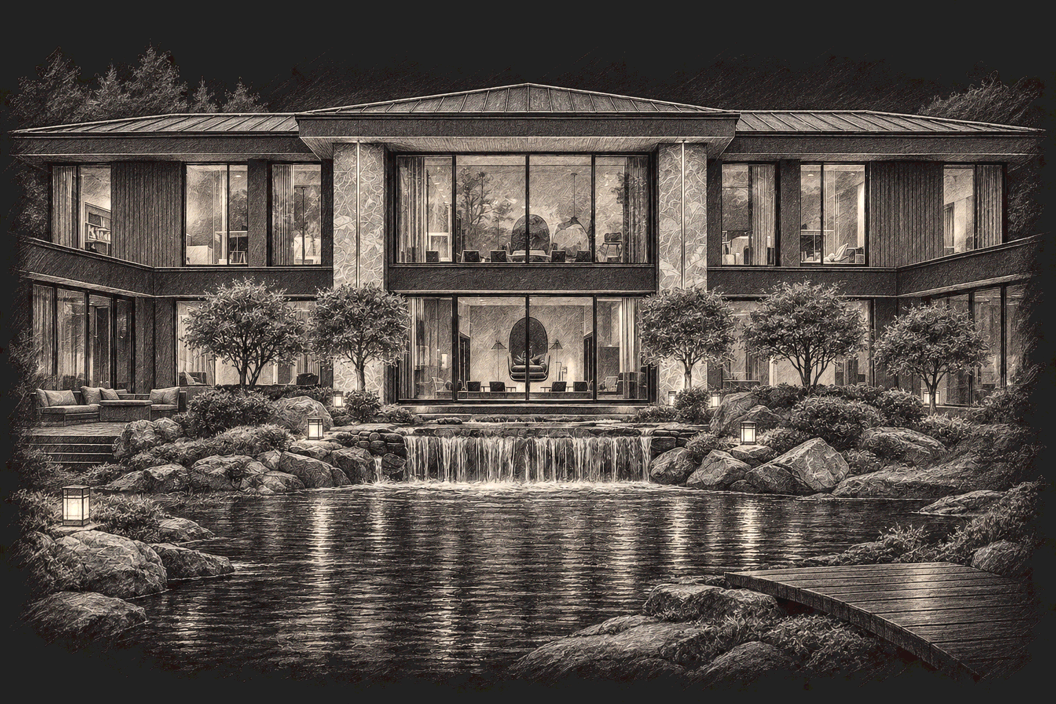 Architectural pencil sketch of GRACE VILLA