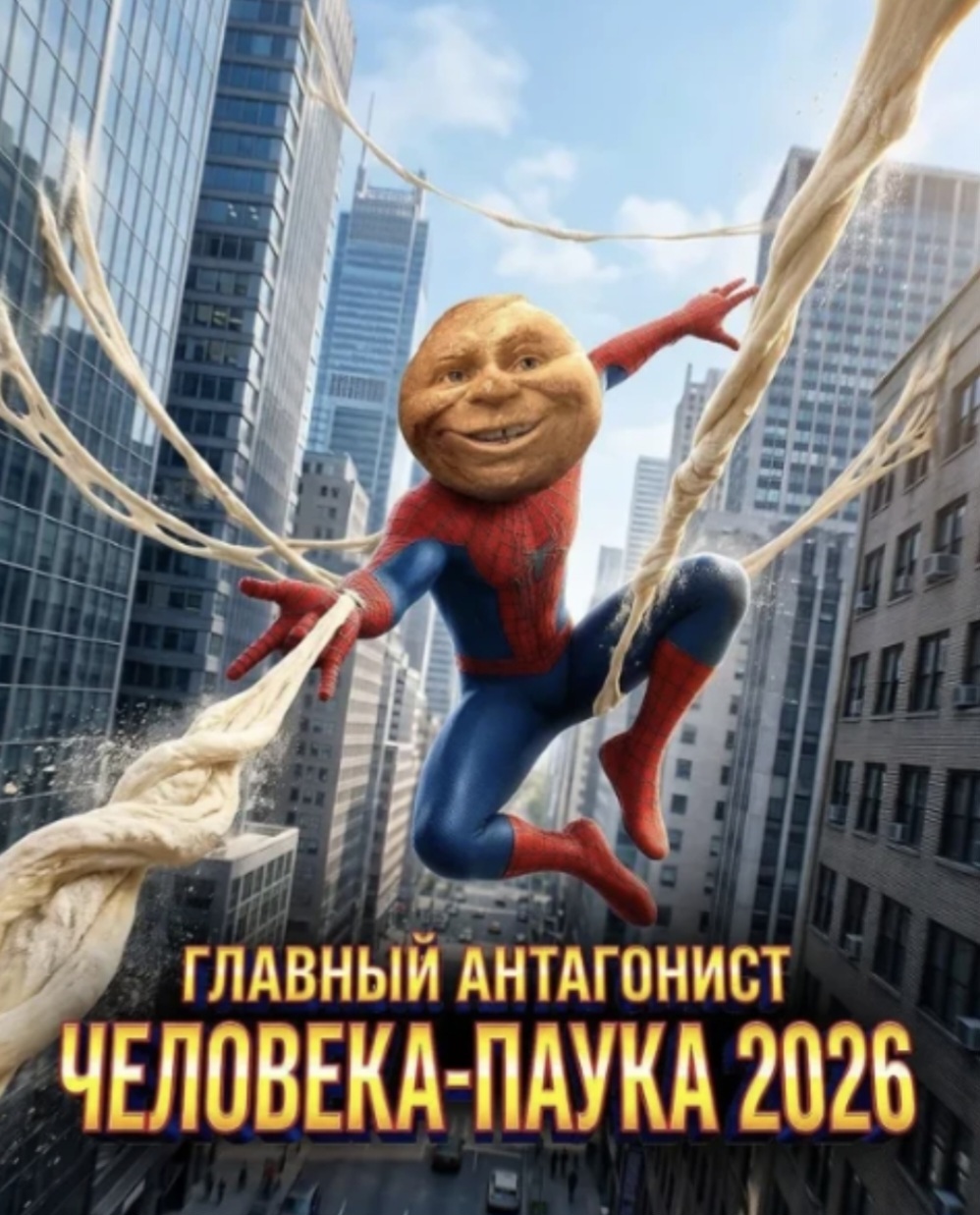 Мем с Колобком в образе Человека-паука