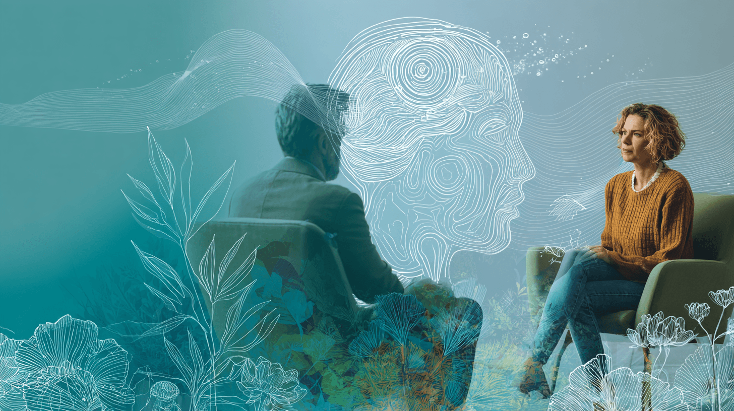 Illustration: Fachbücher und Gehirn-Darstellung – symbolisch für klinische Psychologie als Grundlage im Coaching