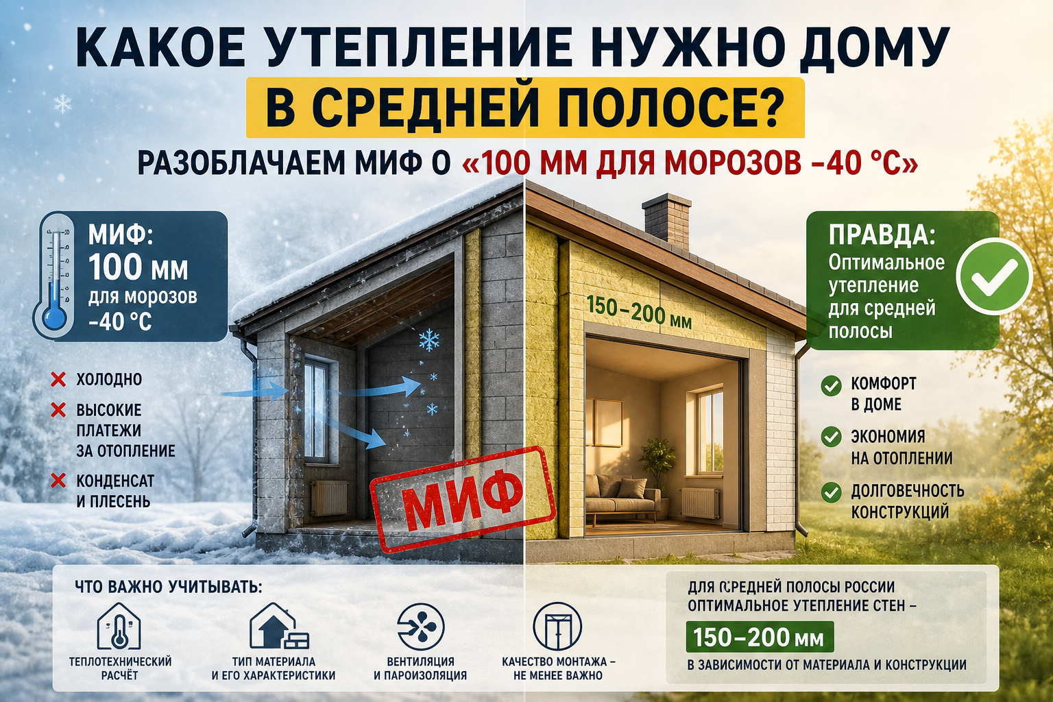 Какое утепление необходимо каркасному дому для средней полосы