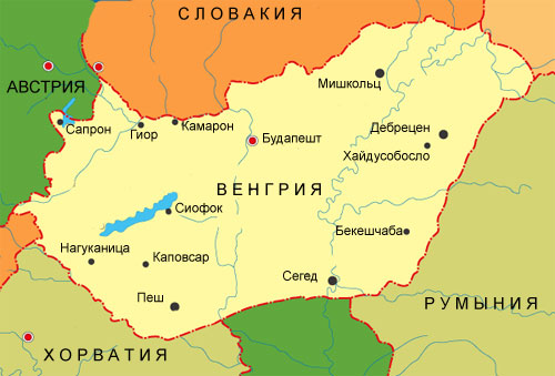 Карта Венгрии — Будапешт и Дунай