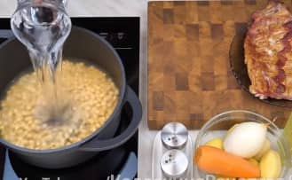 Приготовление горохового супа с копчёными свиными рёбрышками: шаг 3