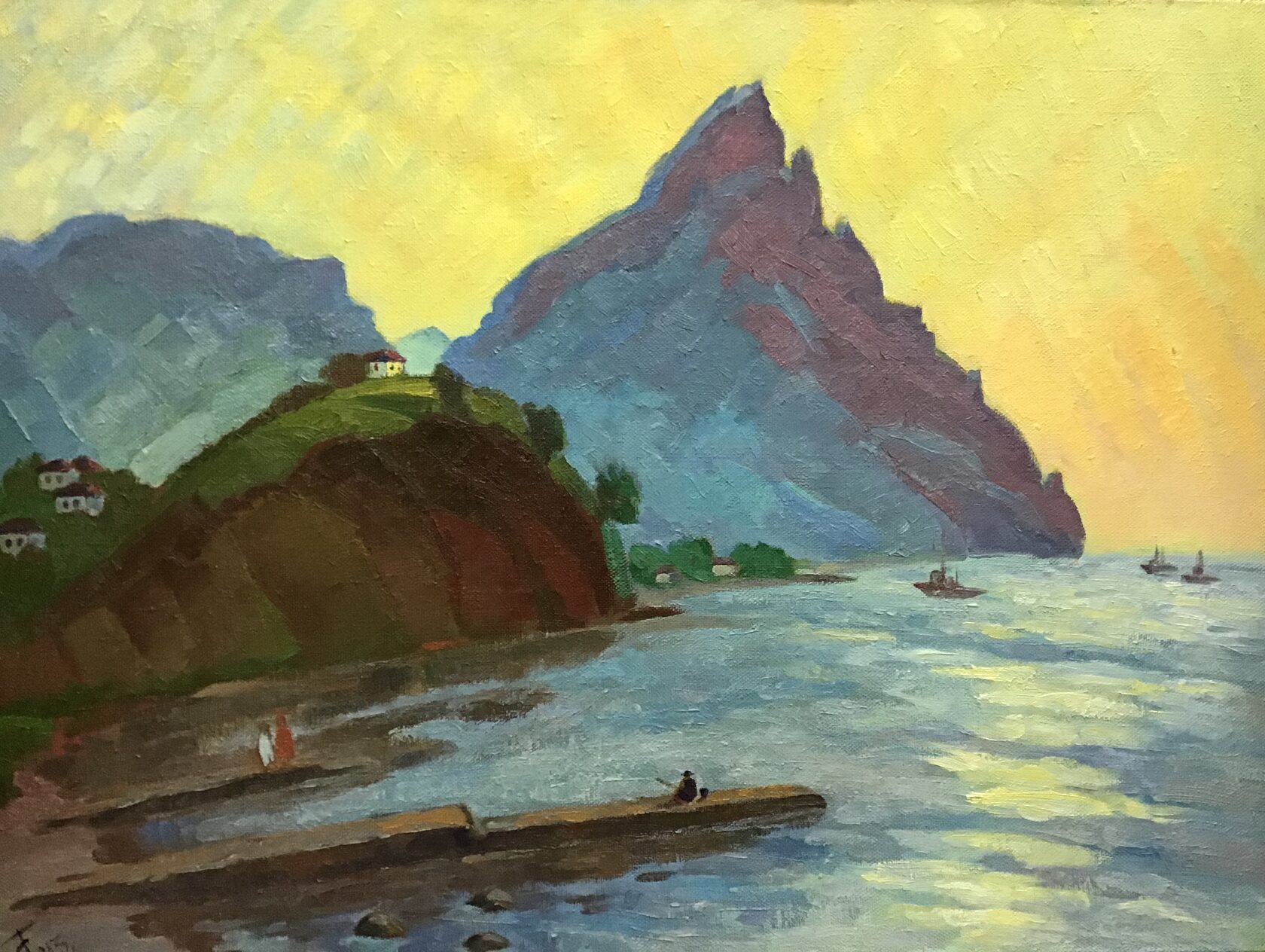 Горный пейзаж на восходе солнца.